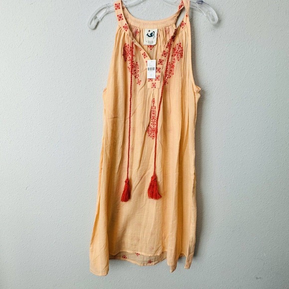 Anthropologie Mermaid Sheer Cover Up Peach Embroidered Tank Dress - Picture 2 of 4